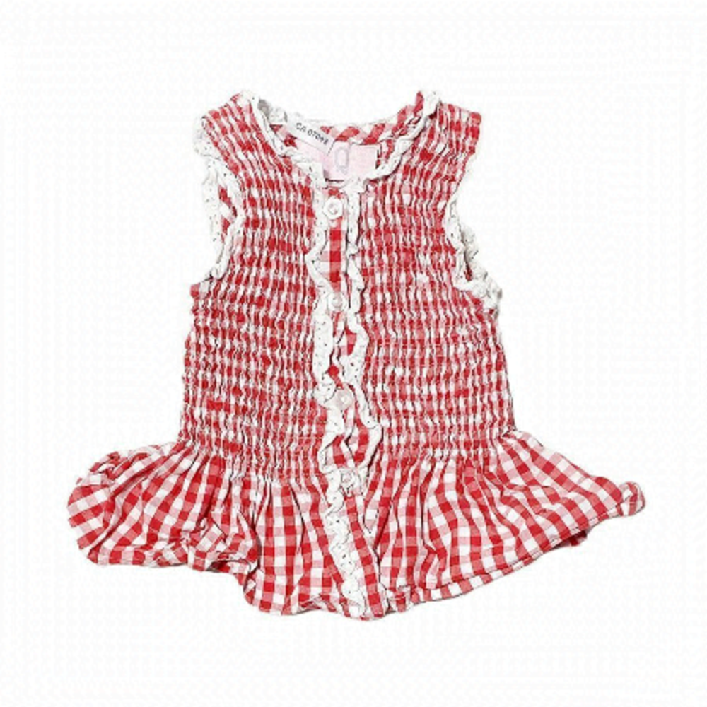 vintage Gingham Ruffled Lace Trim Tank Top